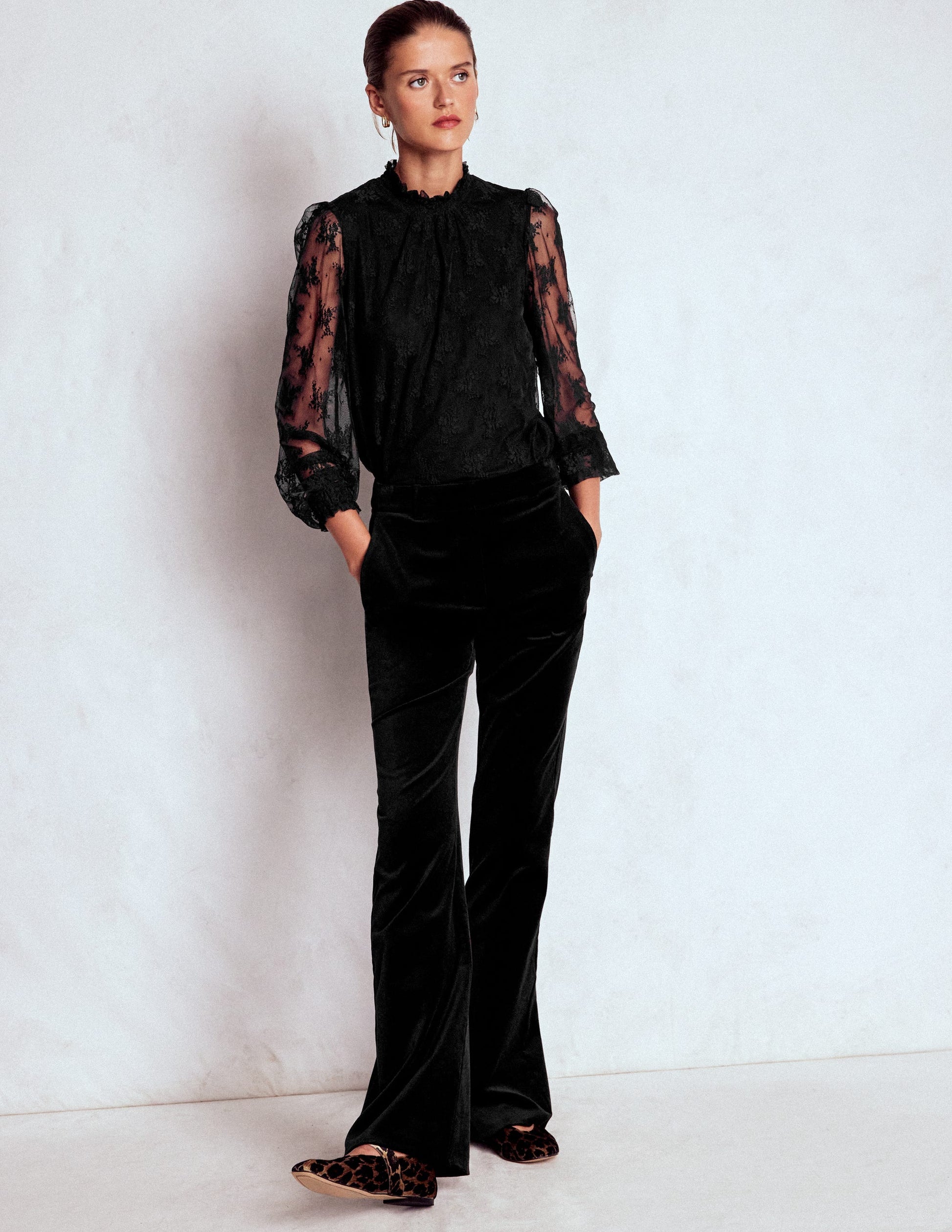 Smock Neck Tulle Top-Black-5