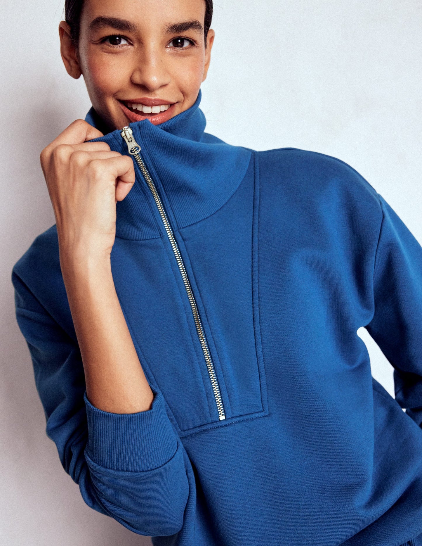 Panelled Half-zip Sweatshirt-Tourmaline Blue
