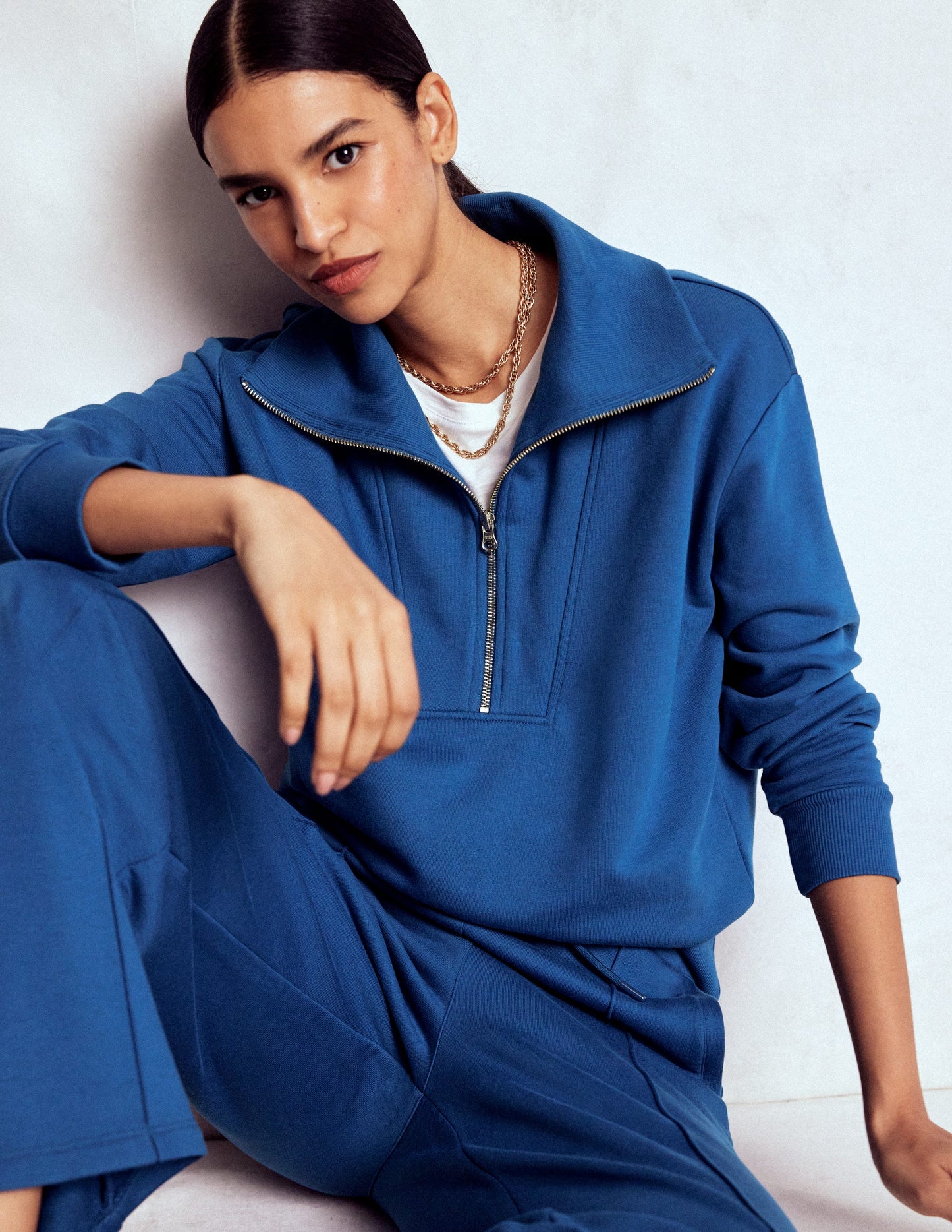 Panelled Half-zip Sweatshirt-Tourmaline Blue