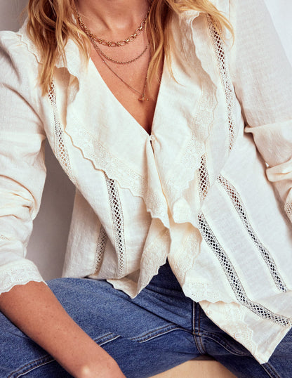 Ruffle Embroidered Blouse-Warm Ivory-2