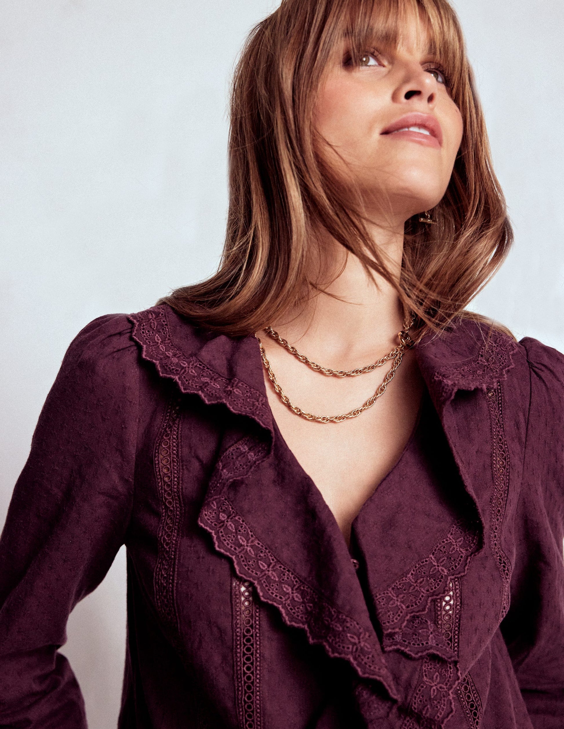 Ruffle Embroidered Blouse-Dark Cherry-2