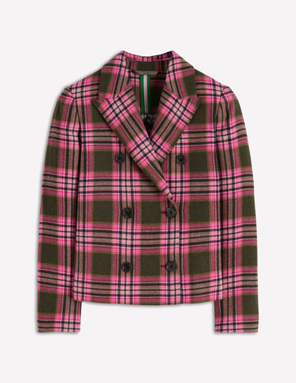 Boxy Double Breasted Blazer-Olive Green and Pink Check-7