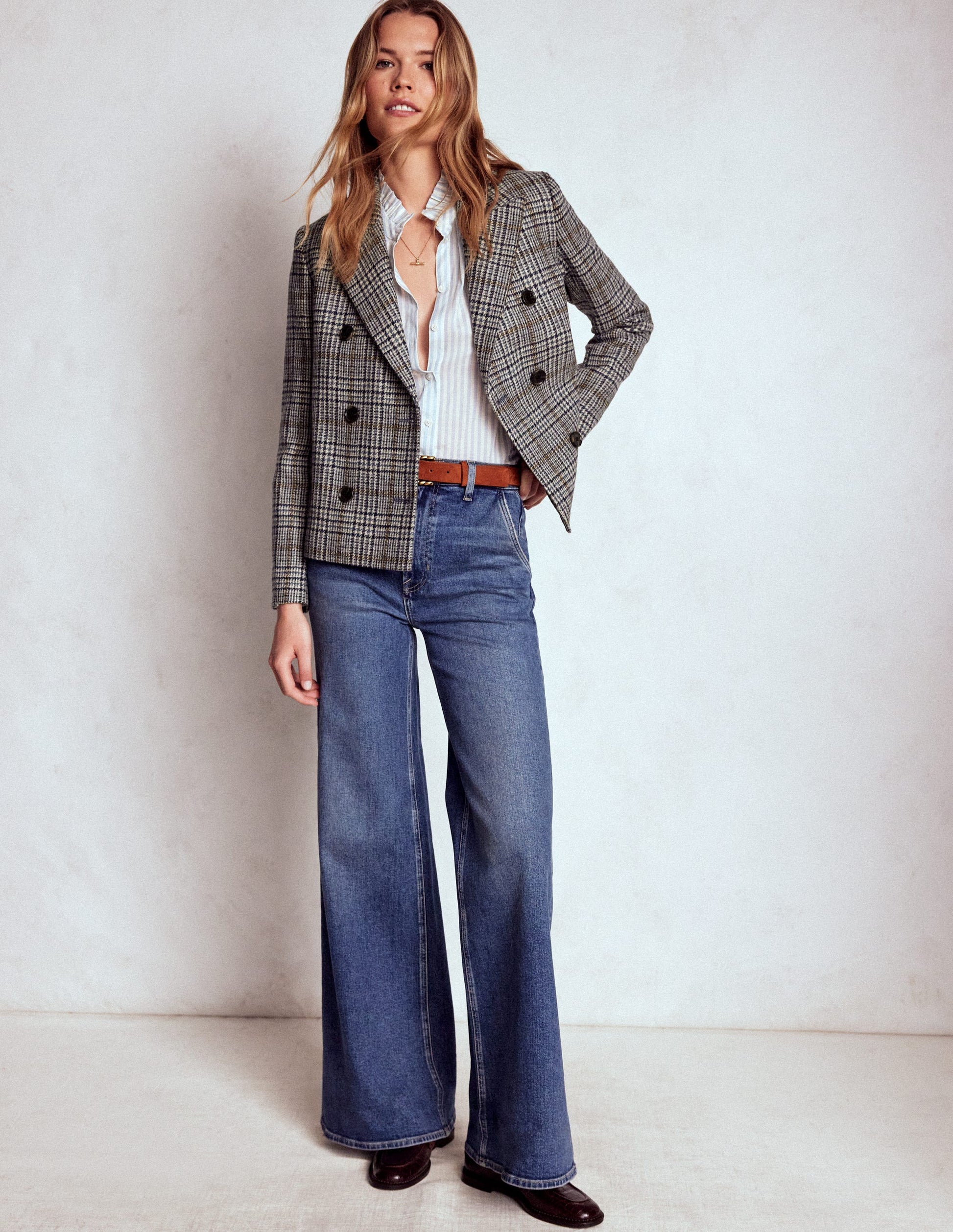 Boxy Double Breasted Blazer-Blue and Grey Prince of Wales-4