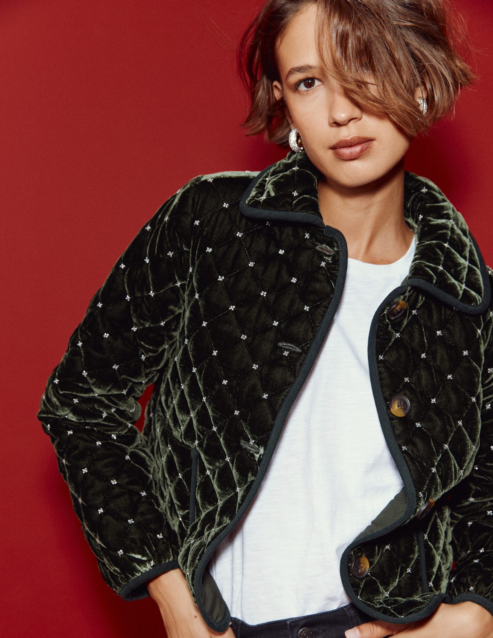 Fitzrovia Quilted Jacket-Kale Leaf, Beads-1