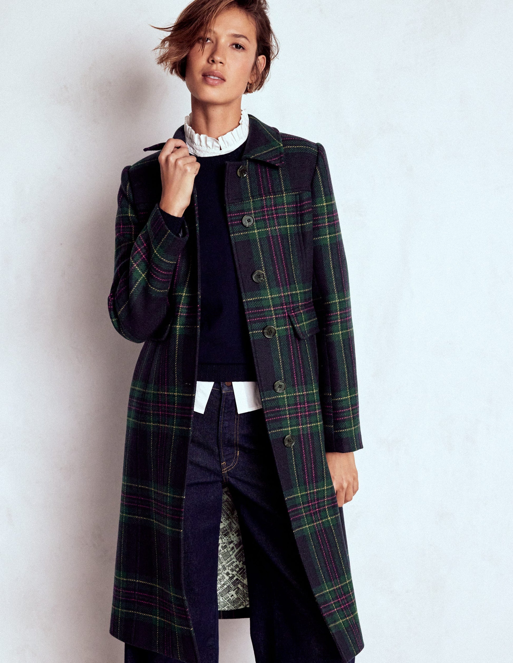 St Albans Coat-Navy & Green Tonal Check-1
