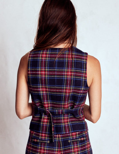 Tailored Check Waistcoat-Navy, Green and Red Check-4