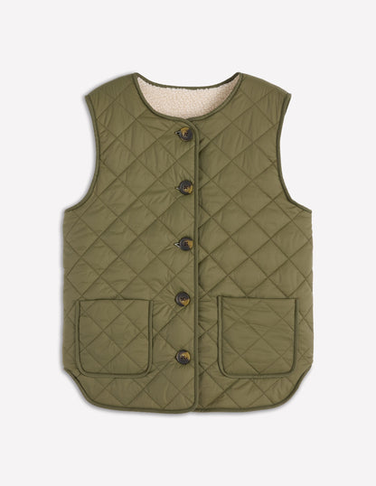 Clerkenwell Reversible Gilet-Woodland Green, Natural Borg-5