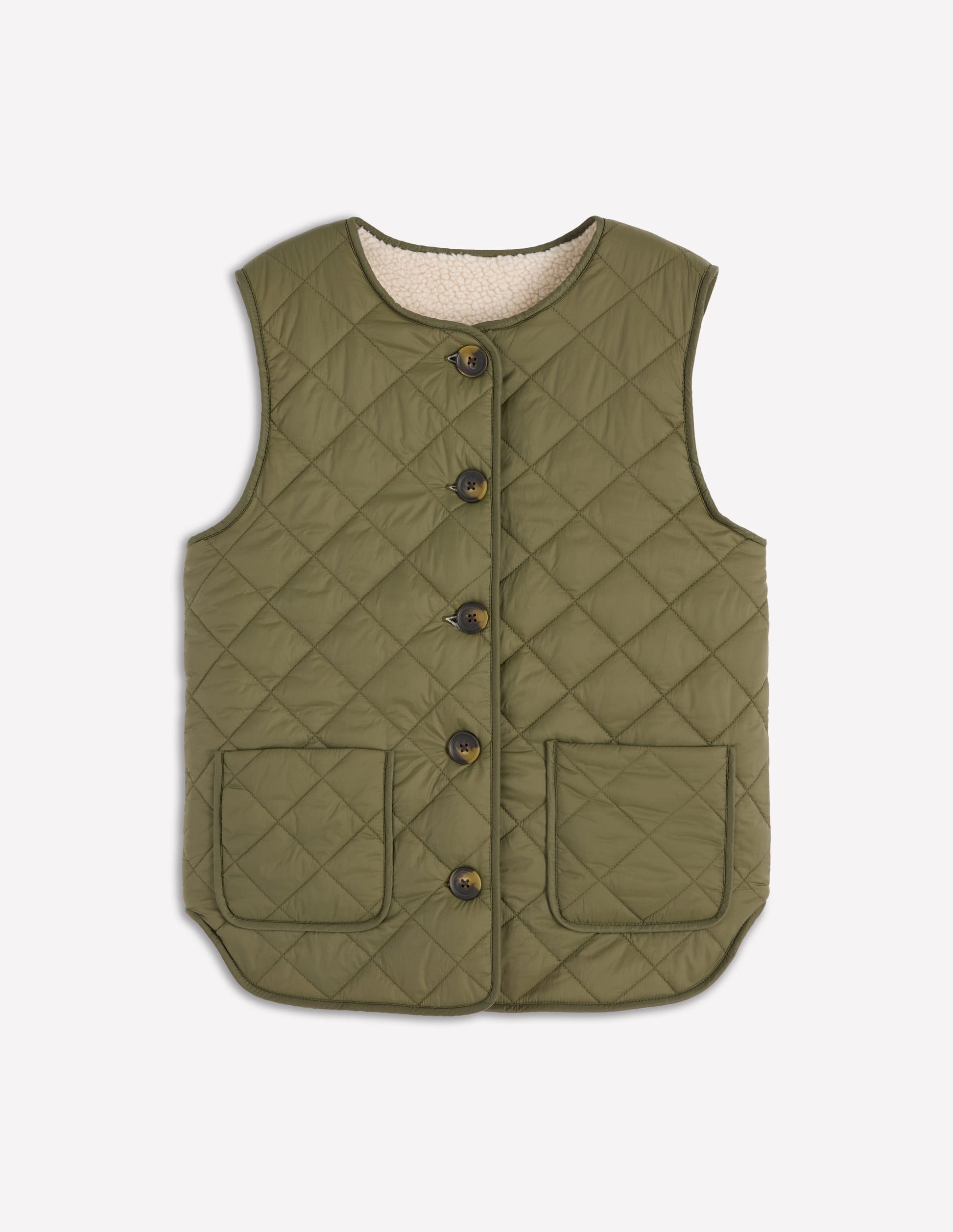 Clerkenwell Reversible Gilet-Woodland Green, Natural Borg-5