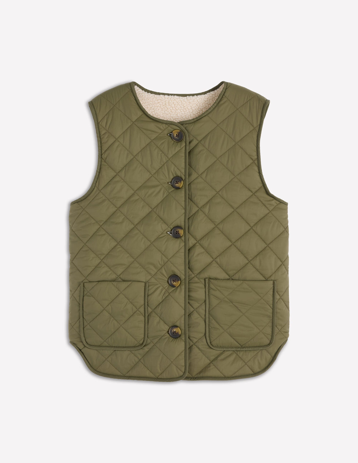 Clerkenwell Reversible Gilet-Woodland Green, Natural Borg - Image 5