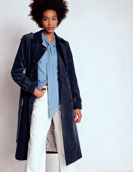 Cheltenham Cord Trench Coat-Navy