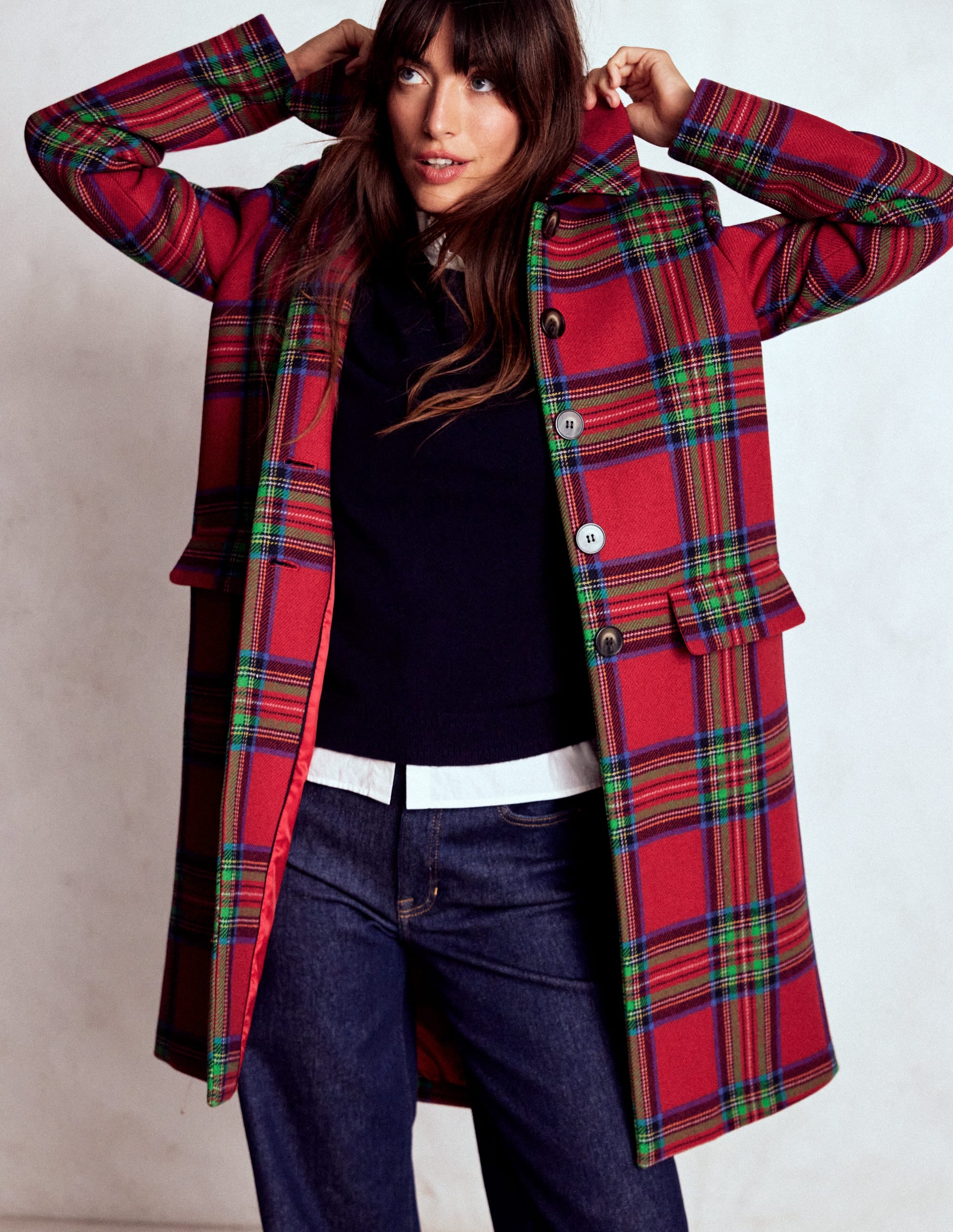 Edinburgh Swing Coat-Red, Blue and Green Check - Image 1