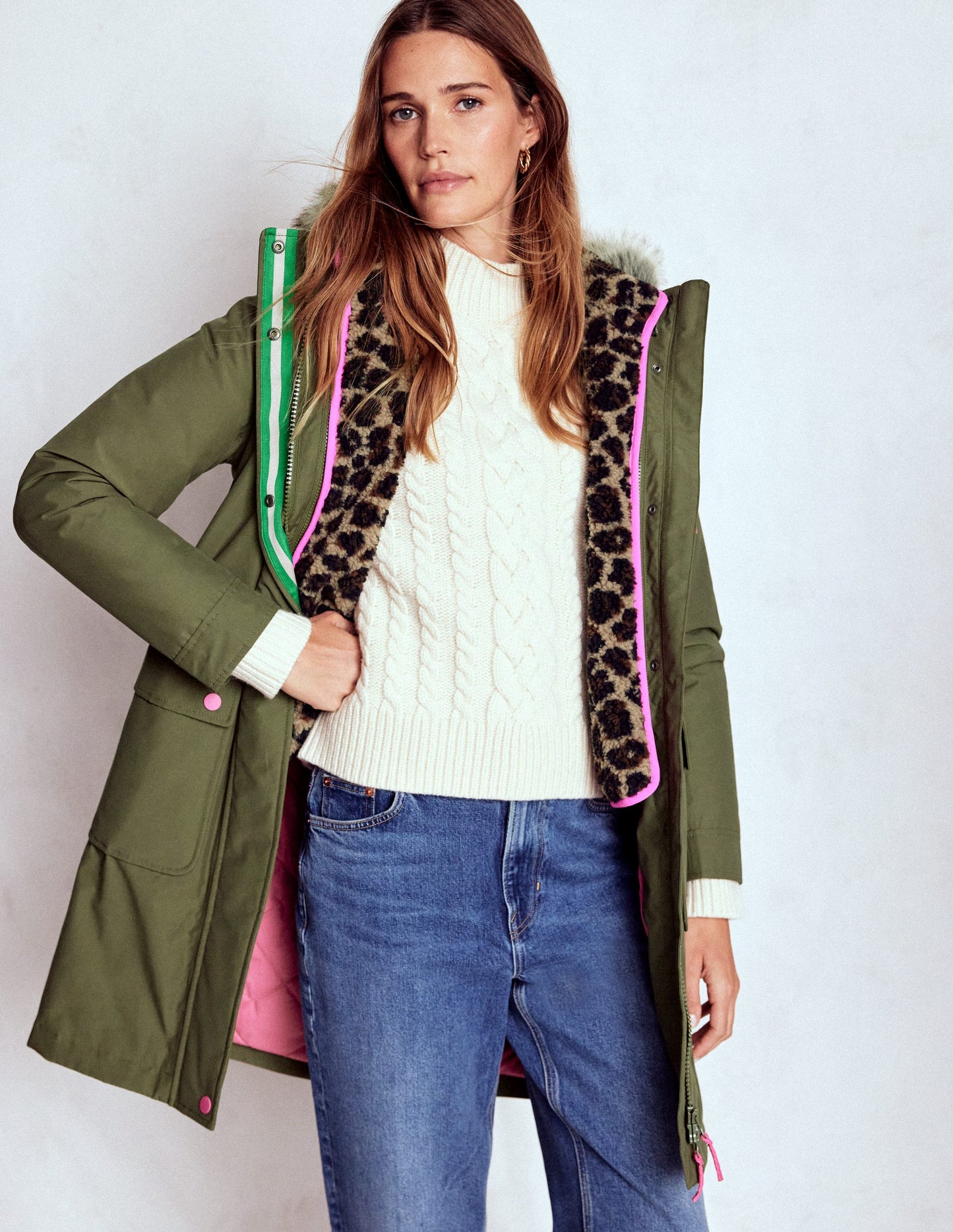 4-In-1 Hooded Parka-Green, Navy, Leopard Borg