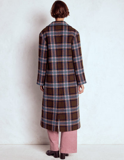 Cocoon Wool Coat-Brown, Teal and Pink Check-3