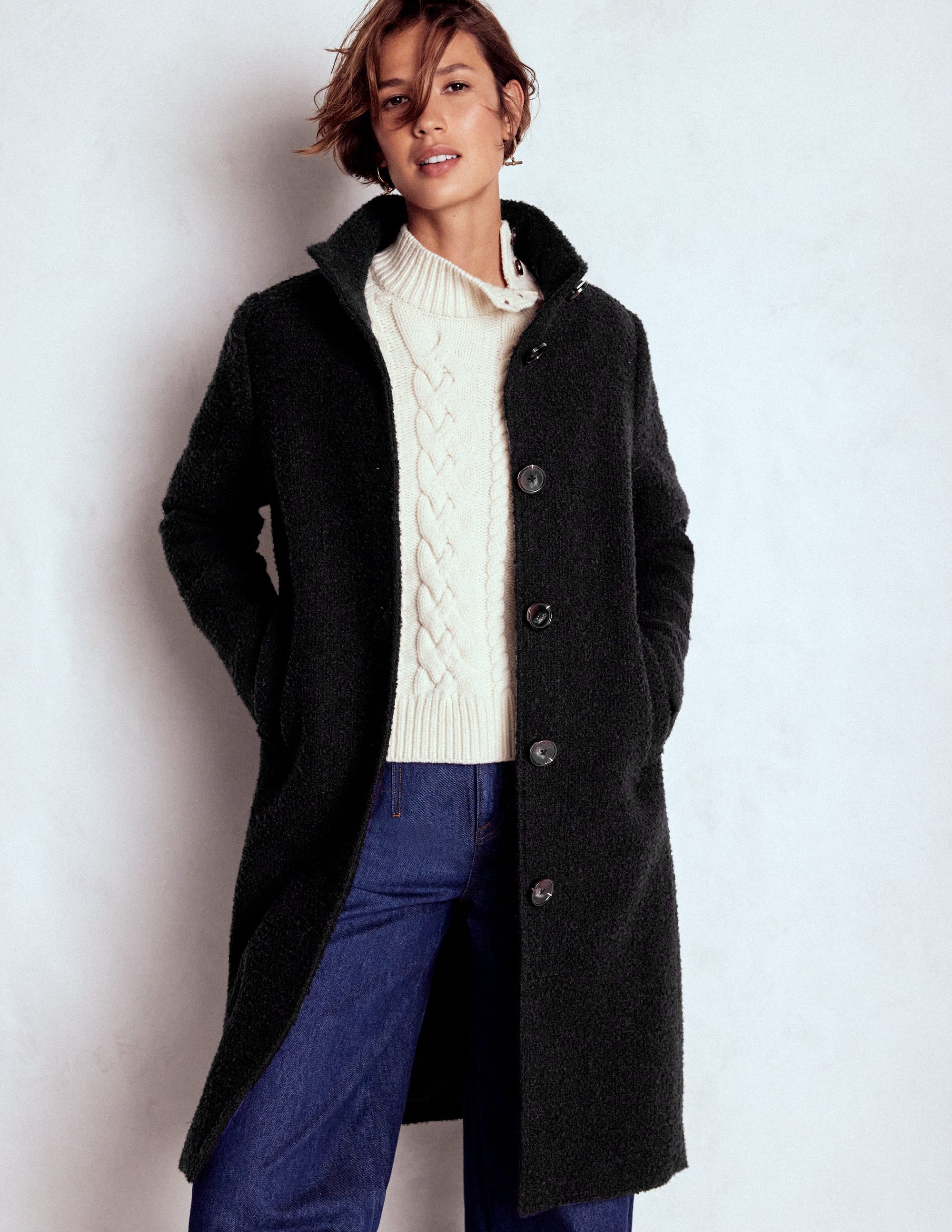 Funnel Neck Wool Coat-Black - Image 1