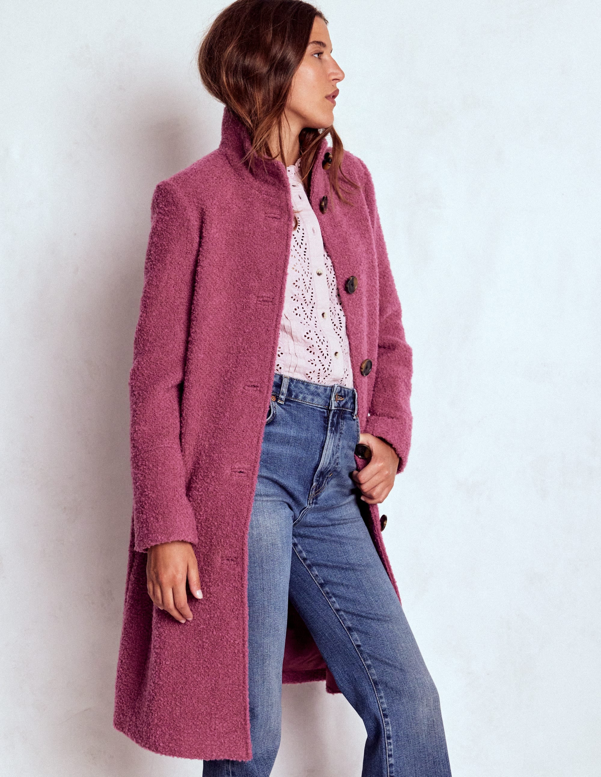 Funnel Neck Wool Coat-Pink Heather - Image 5