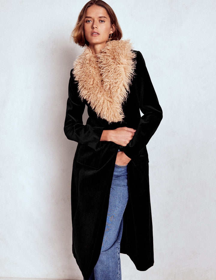 Fur Tipped Coat-Black
