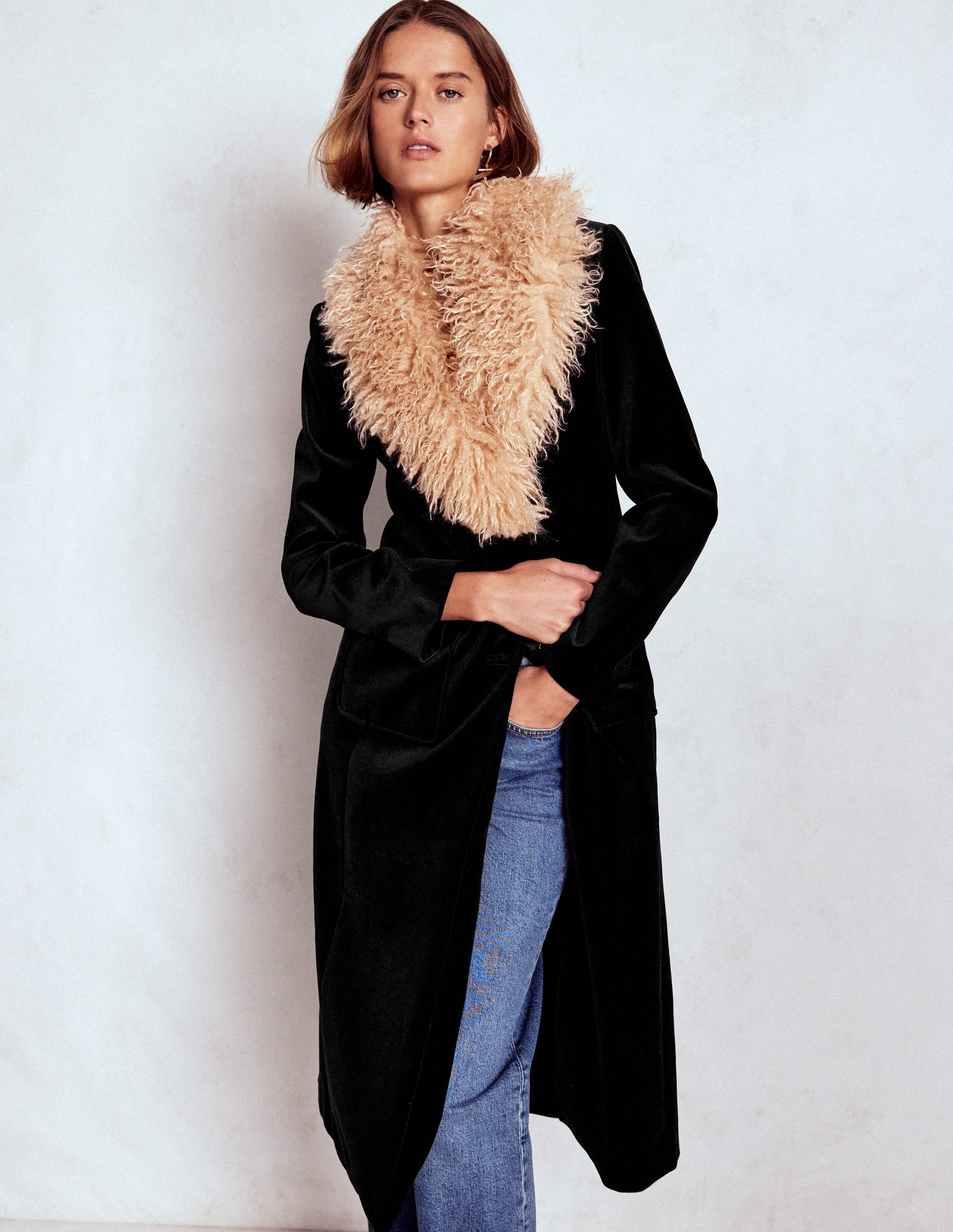 Fur Tipped Coat-Black - Image 1