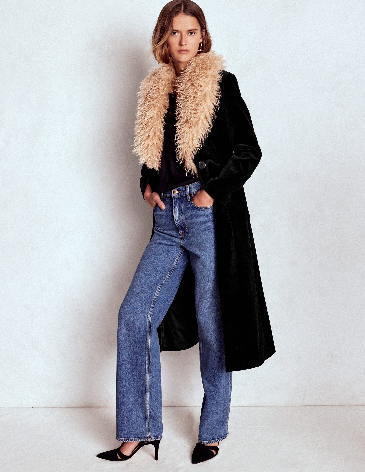 Fur Tipped Coat-Black