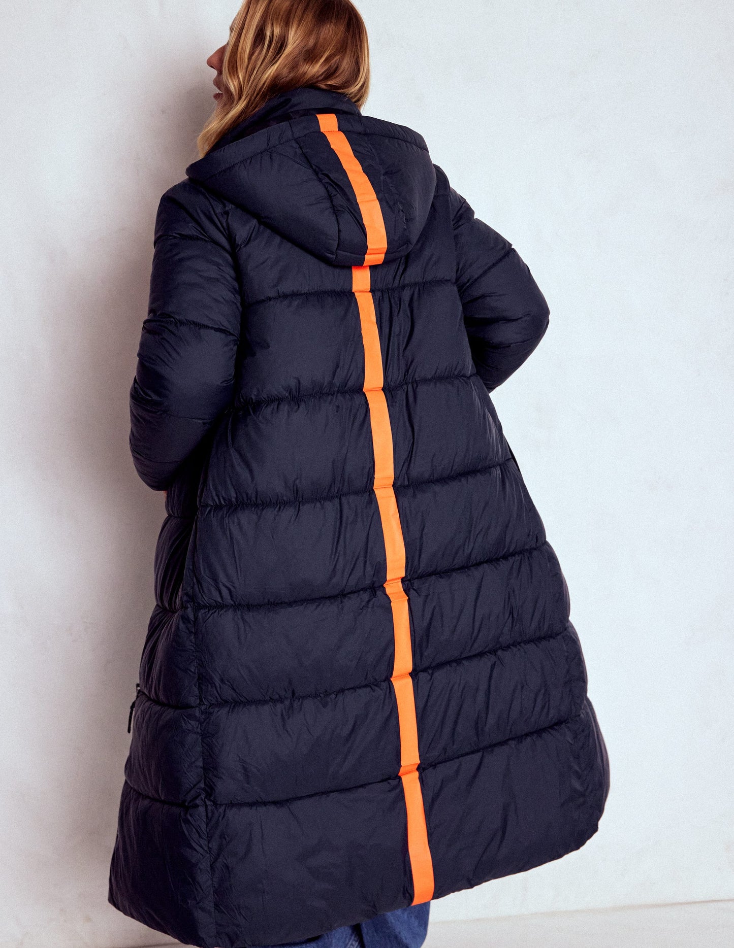 Longline Padded Coat-Navy