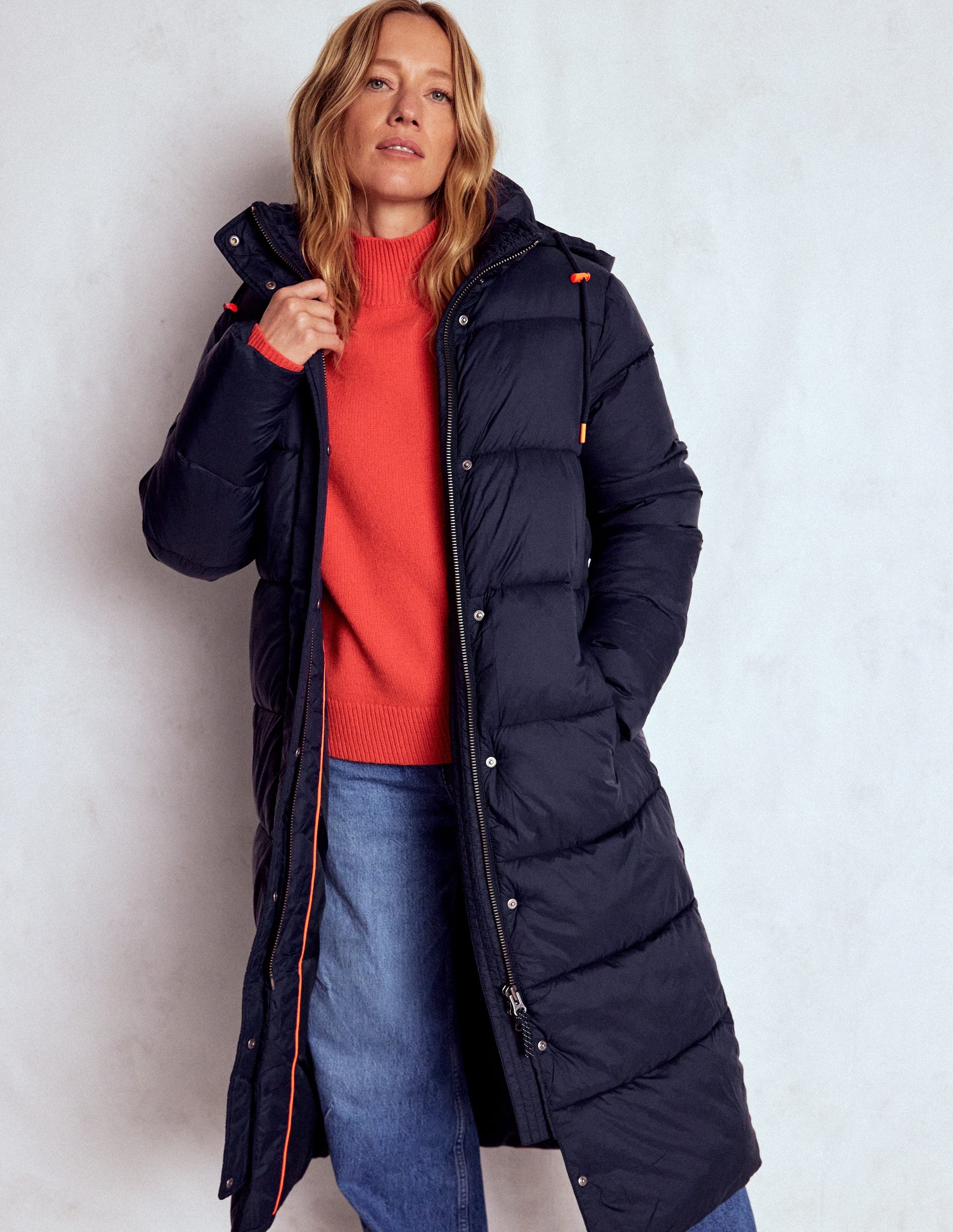 Longline Padded Coat-Navy-4