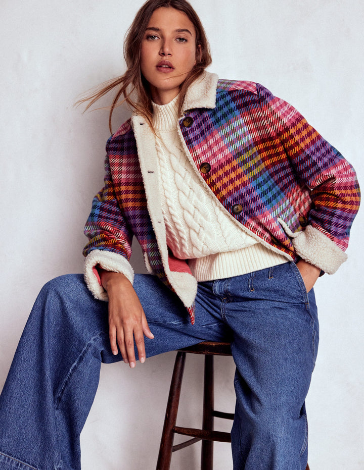 Stirling Check Coat-Rainbow Blanket Multigingham
