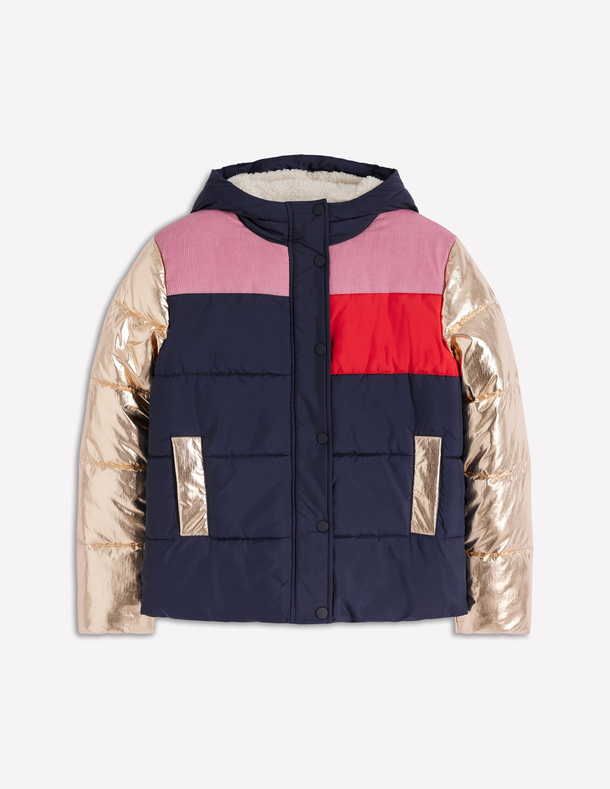Padded Puffer Coat-Navy, Colourblock - Image 7