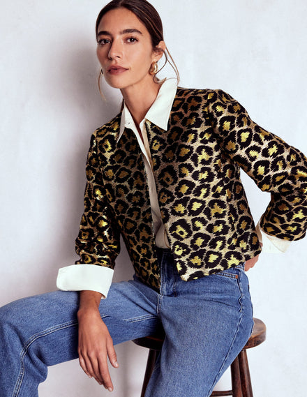 Feminine Party Jacket-Leopard, Lurex Jacquard