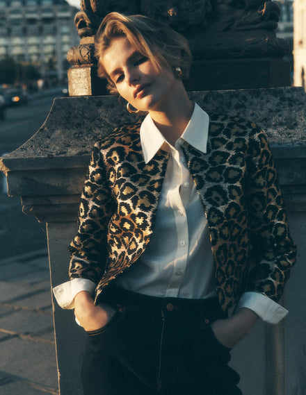 Feminine Party Jacket-Leopard, Lurex Jacquard