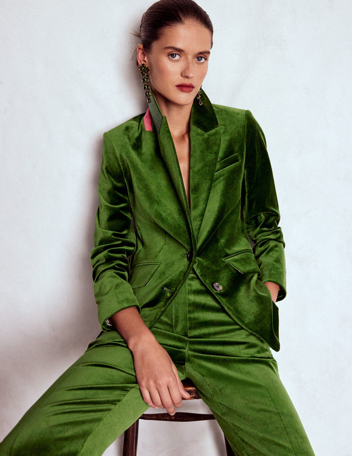 Stamford Velvet Blazer-Green Fir
