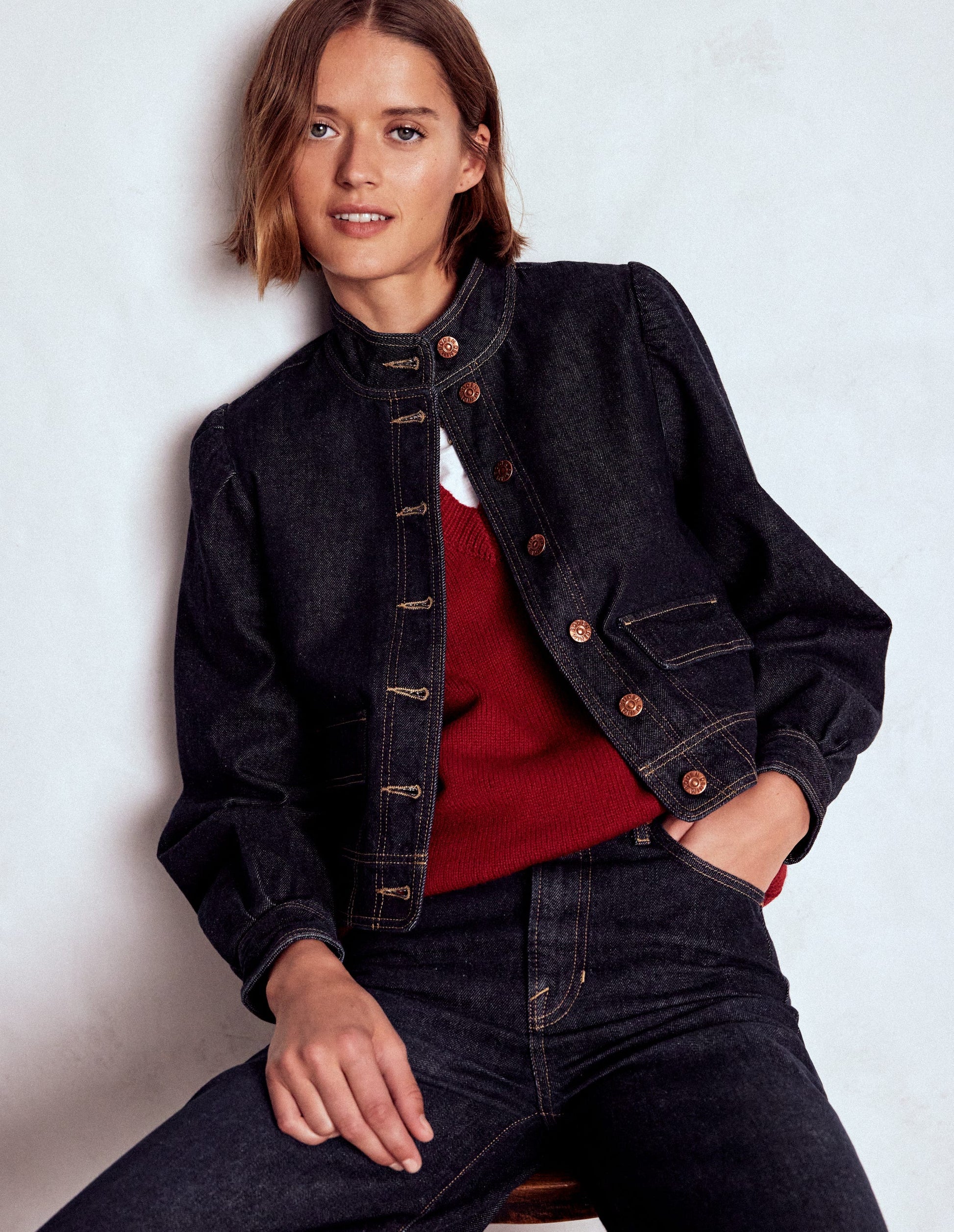 Topstitch Denim Jacket-Indigo-1