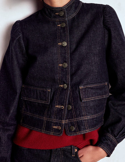 Topstitch Denim Jacket-Indigo