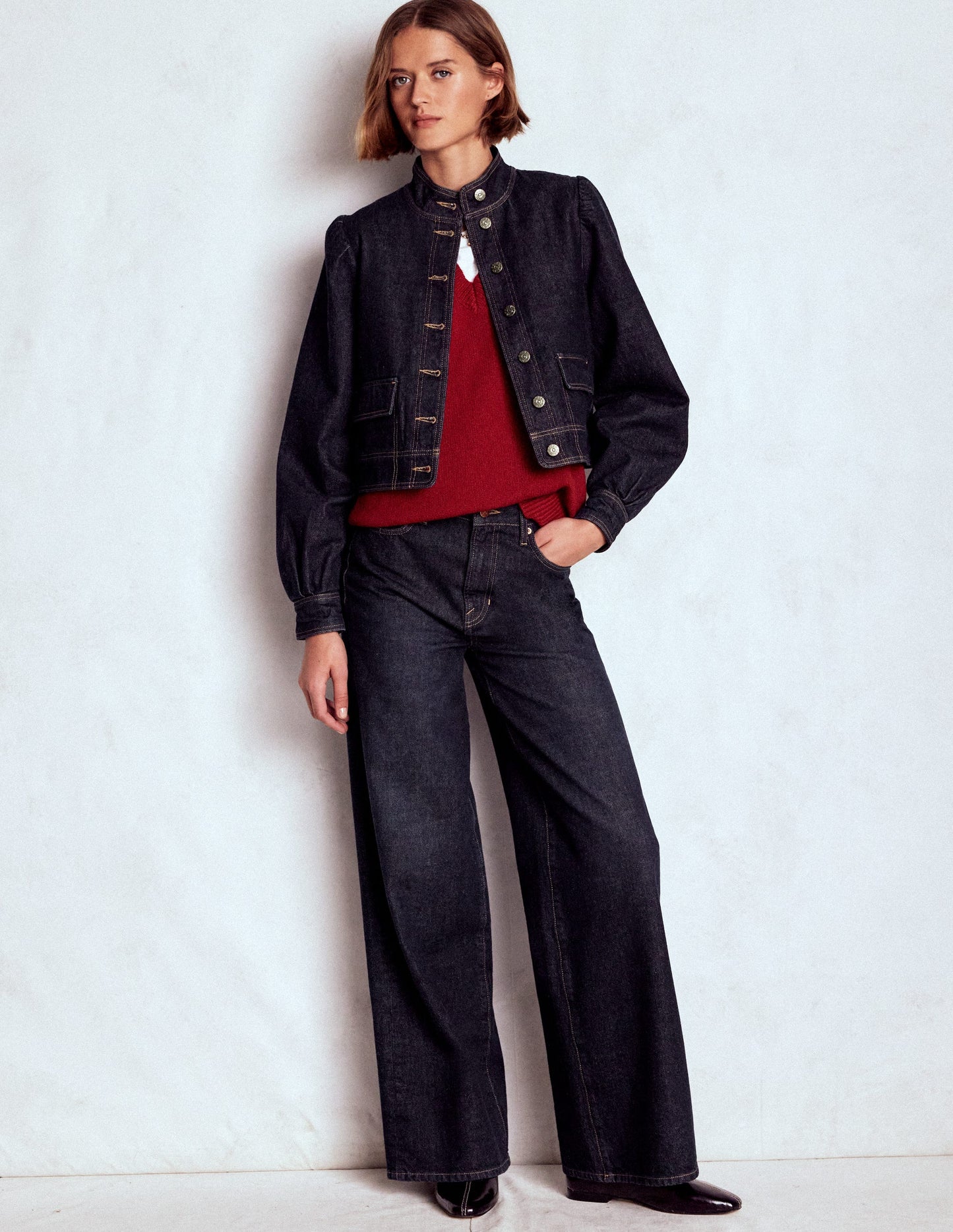 Topstitch Denim Jacket-Indigo