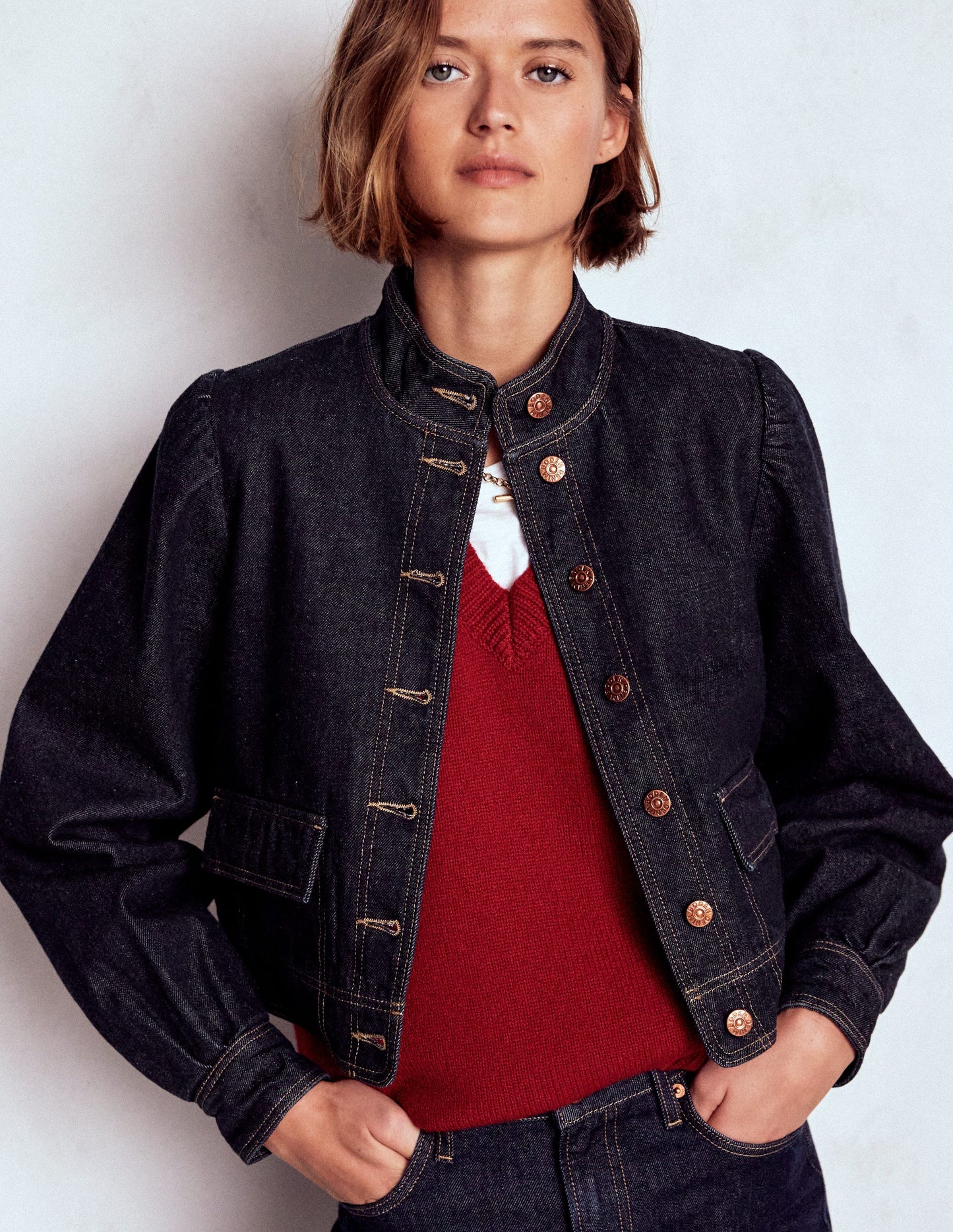 Topstitch Denim Jacket-Indigo