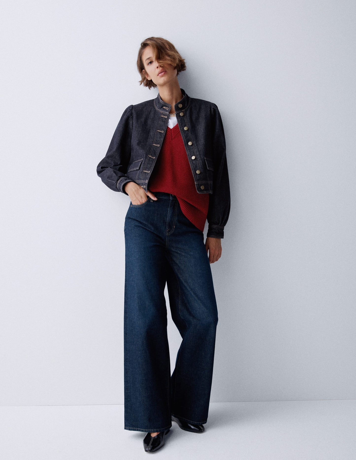 Topstitch Denim Jacket-Indigo