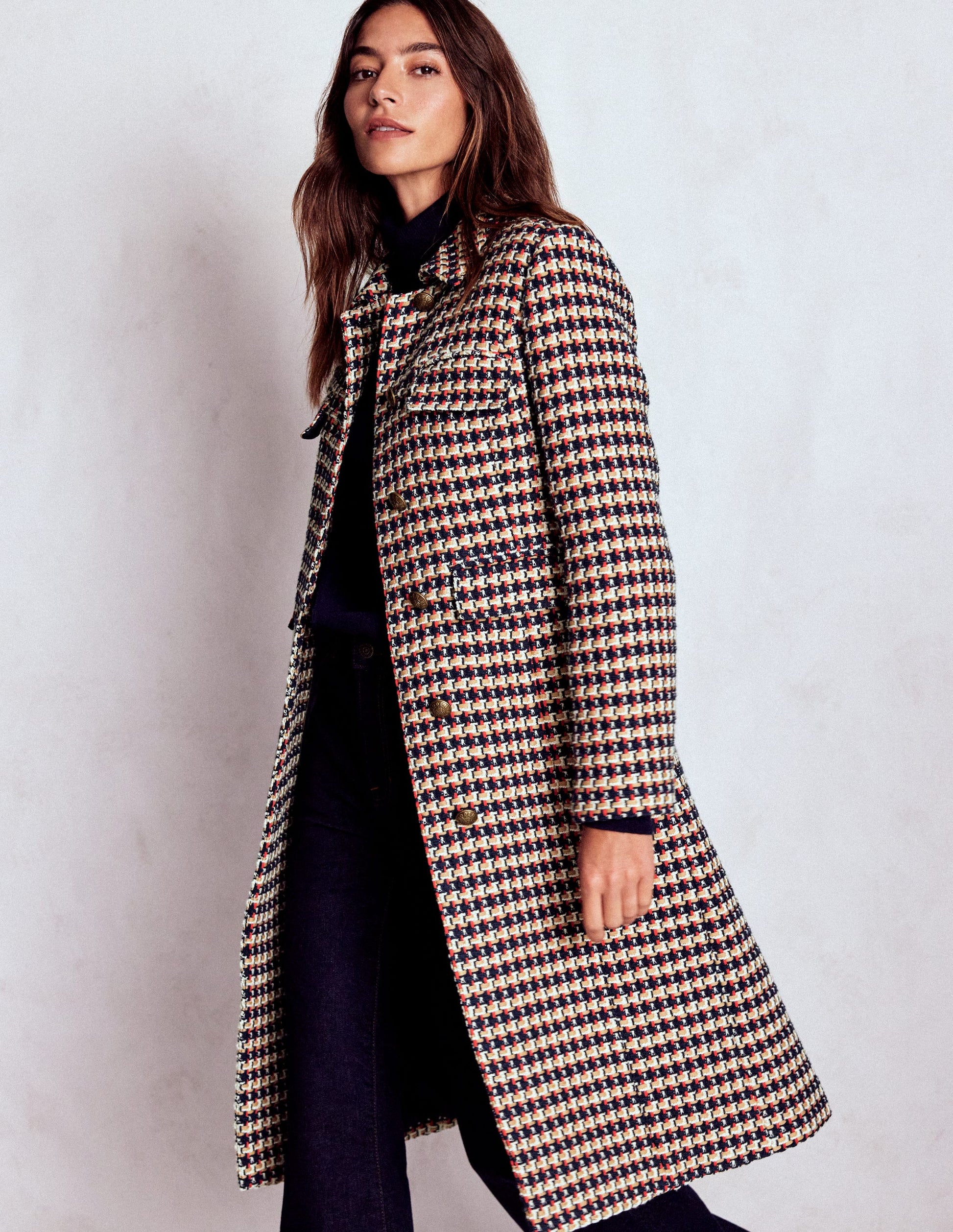 Pocket Detail Coat-Camel, Navy Red-2