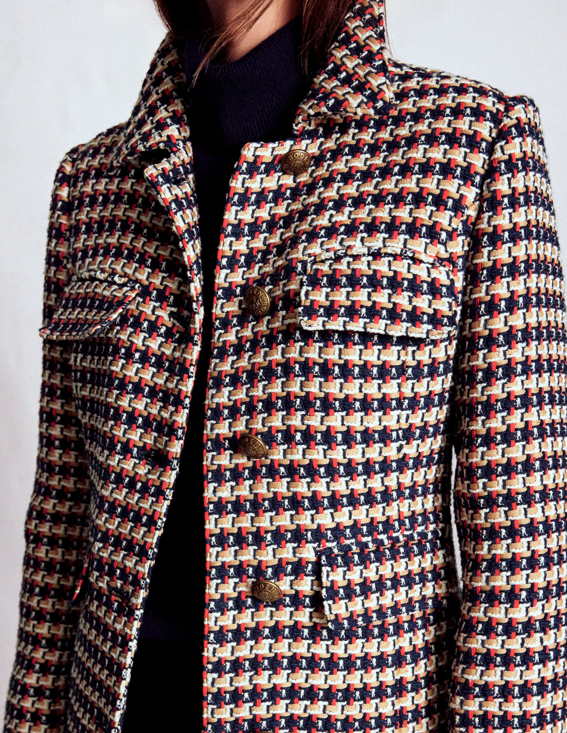 Pocket Detail Coat-Camel, Navy Red-3