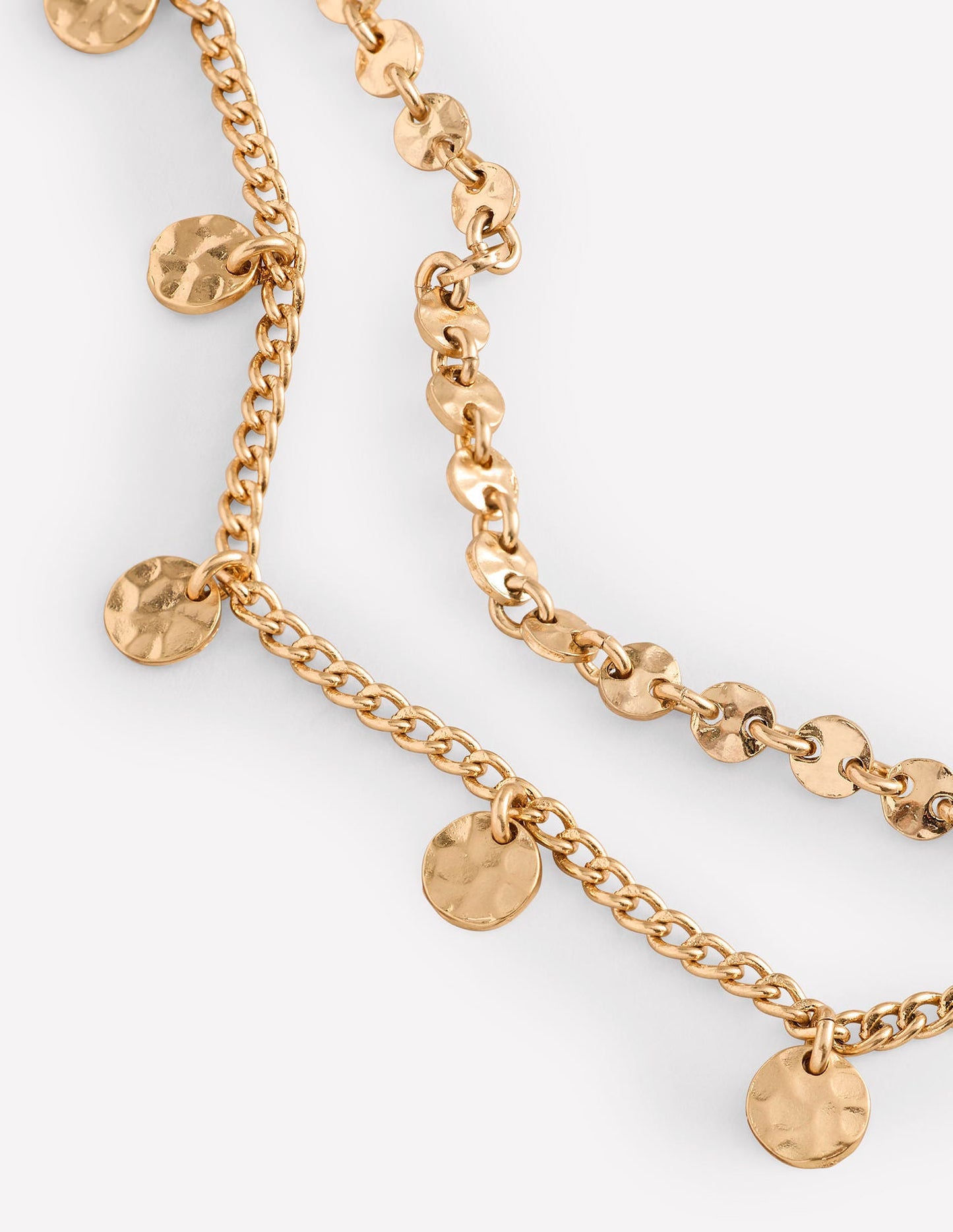 Hammered Disc Layered Necklace-Gold Colour
