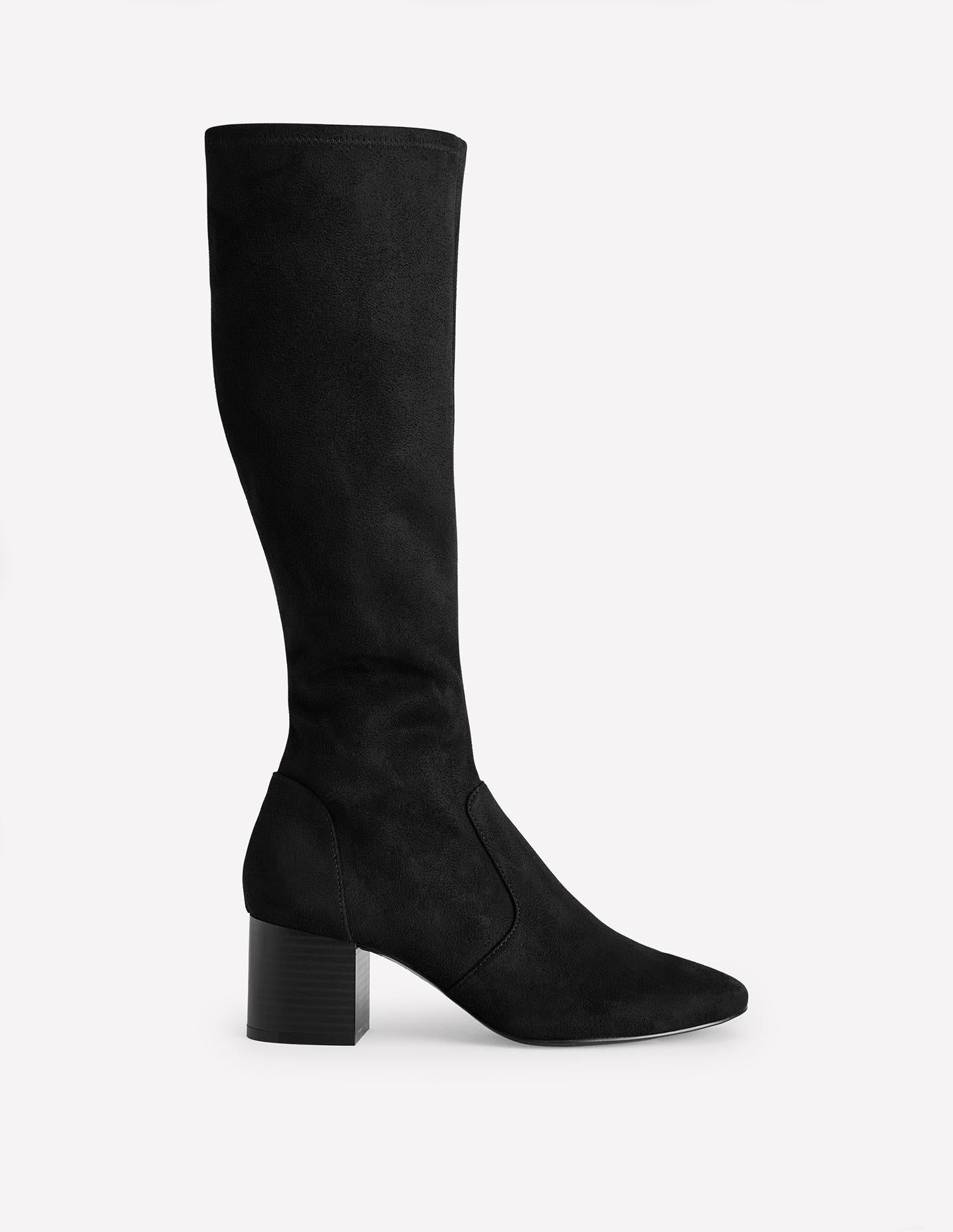 Stretch Knee Heel Boots-Black-1