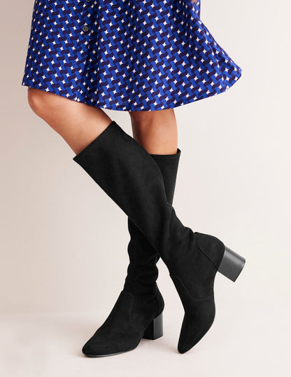 Stretch Knee Heel Boots-Black-2