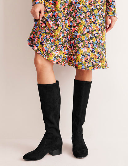 Flat Stretch Knee Boots-Black-1