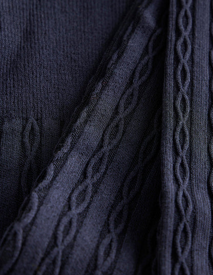 Cable Knit Tights-Navy-2