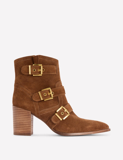 Heeled Buckled Ankle Boot-Cognac-1