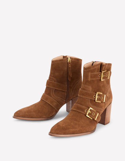 Heeled Buckled Ankle Boot-Cognac-3