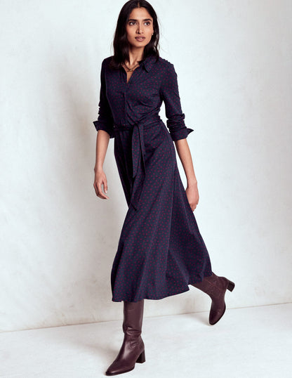 Marcia Jersey Shirt Dress-French Navy, Painted Dot-2