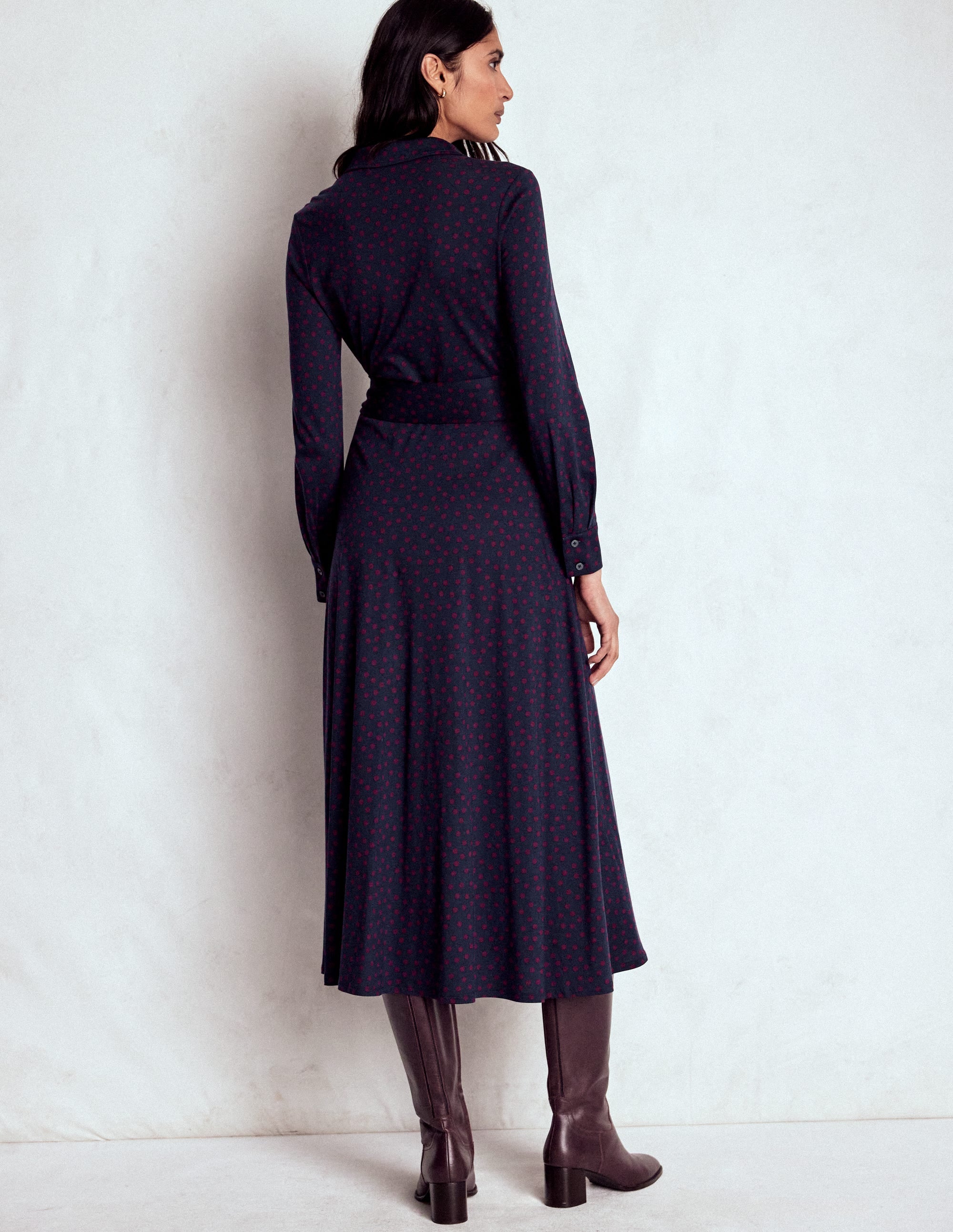 Marcia Jersey Shirt Dress-French Navy, Painted Dot - Image 4