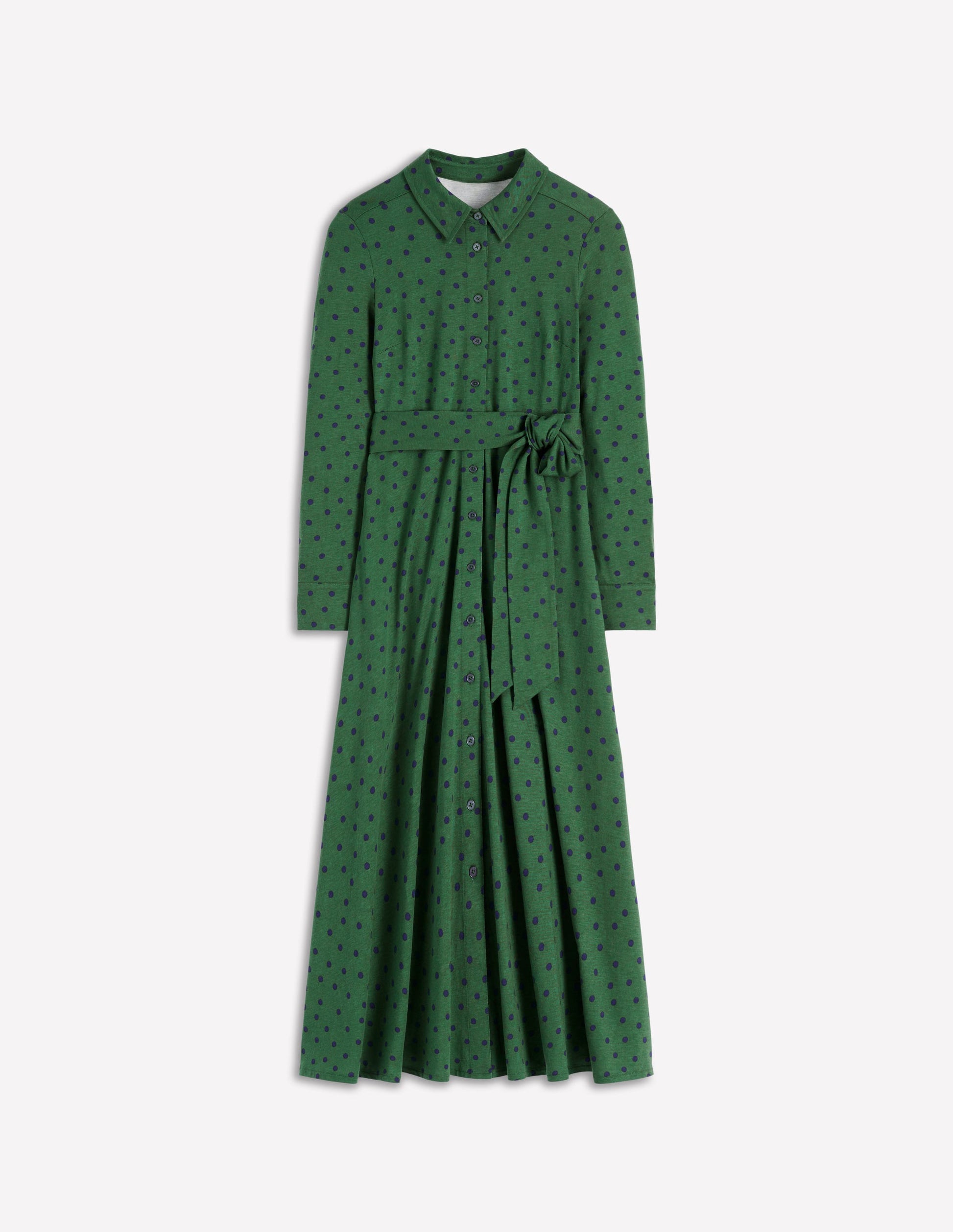 Marcia Jersey Shirt Dress-Hunter Green, Painted Dot-6