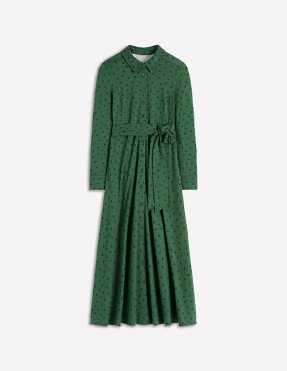 Marcia Jersey Shirt Dress-Hunter Green, Painted Dot-6