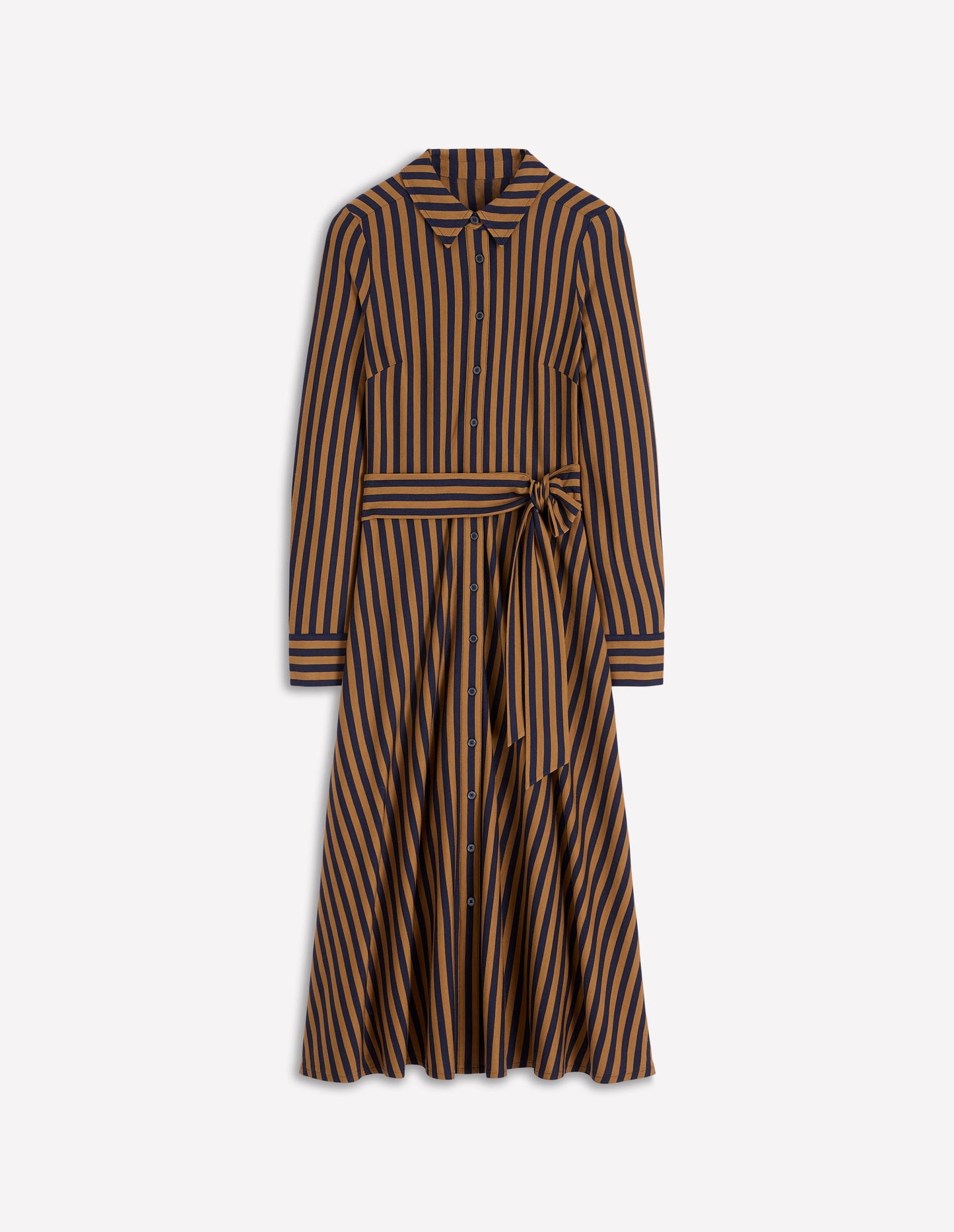 Marcia Jersey Shirt Dress-Gingerbread, Navy Stripe