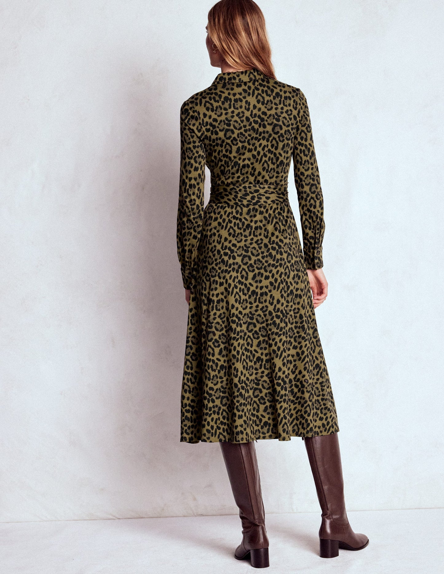 Marcia Jersey Shirt Dress-Military Olive, Brushed Animal