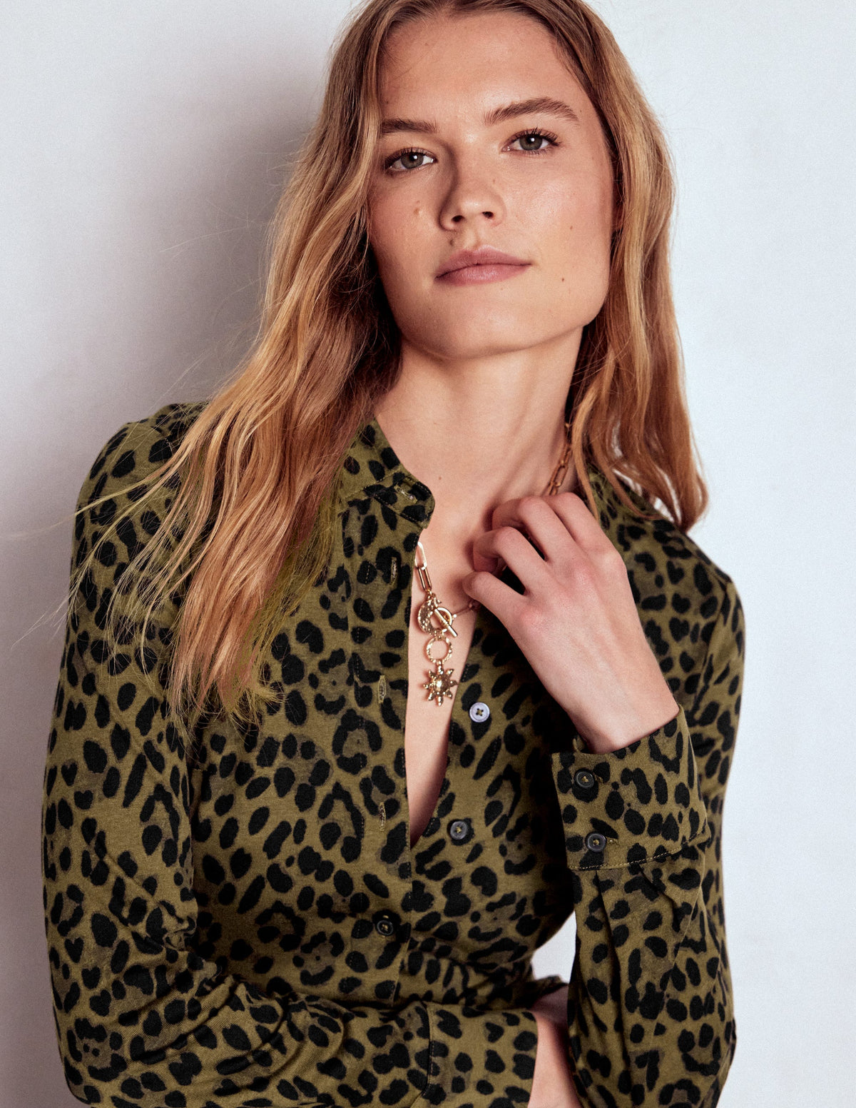 Marcia Jersey Shirt Dress-Military Olive, Brushed Animal - Image 7